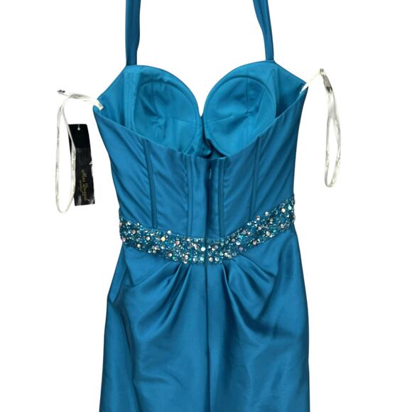NWT Mac Duggal Teal Halter Open Back Dress Size 6 - Picture 7 of 10